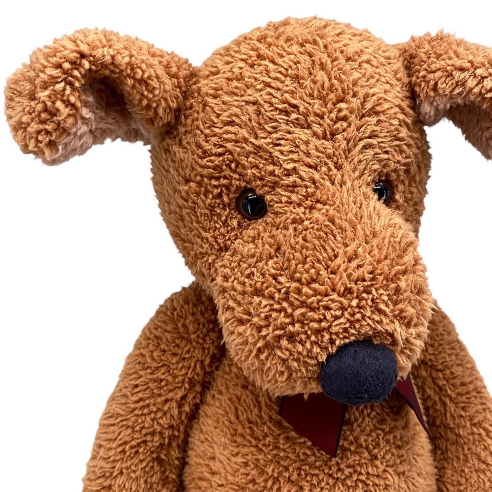 Russ Berrie Plush 20" Checkers Bear Toy Brown Bean Bag Soft Maroon Ribbon - Picture 2 of 12